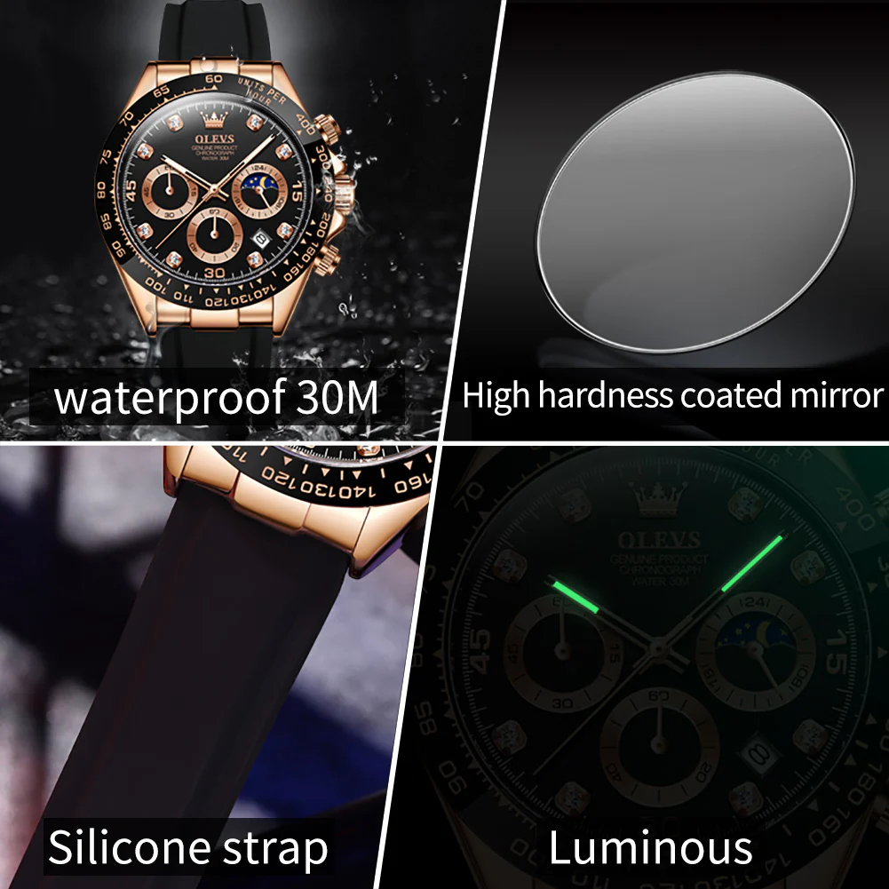 OLEVS 2875 Watches for Men Chronograph Multifunction Diamond Luminous Waterproof Silicone Wrist Watches - Image 22