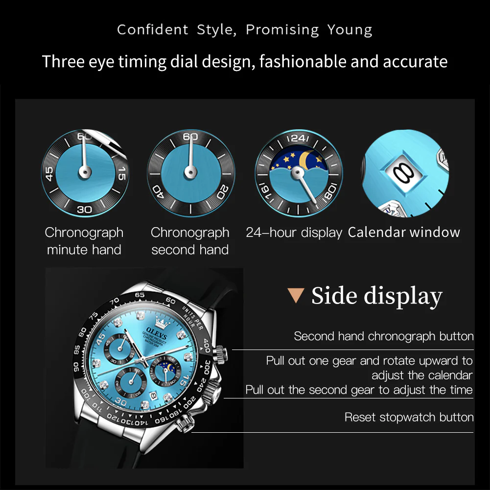 OLEVS 2875 Watches for Men Chronograph Multifunction Diamond Luminous Waterproof Silicone Wrist Watches - Image 28