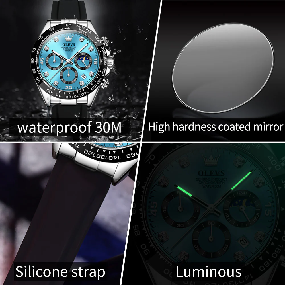 OLEVS 2875 Watches for Men Chronograph Multifunction Diamond Luminous Waterproof Silicone Wrist Watches - Image 29