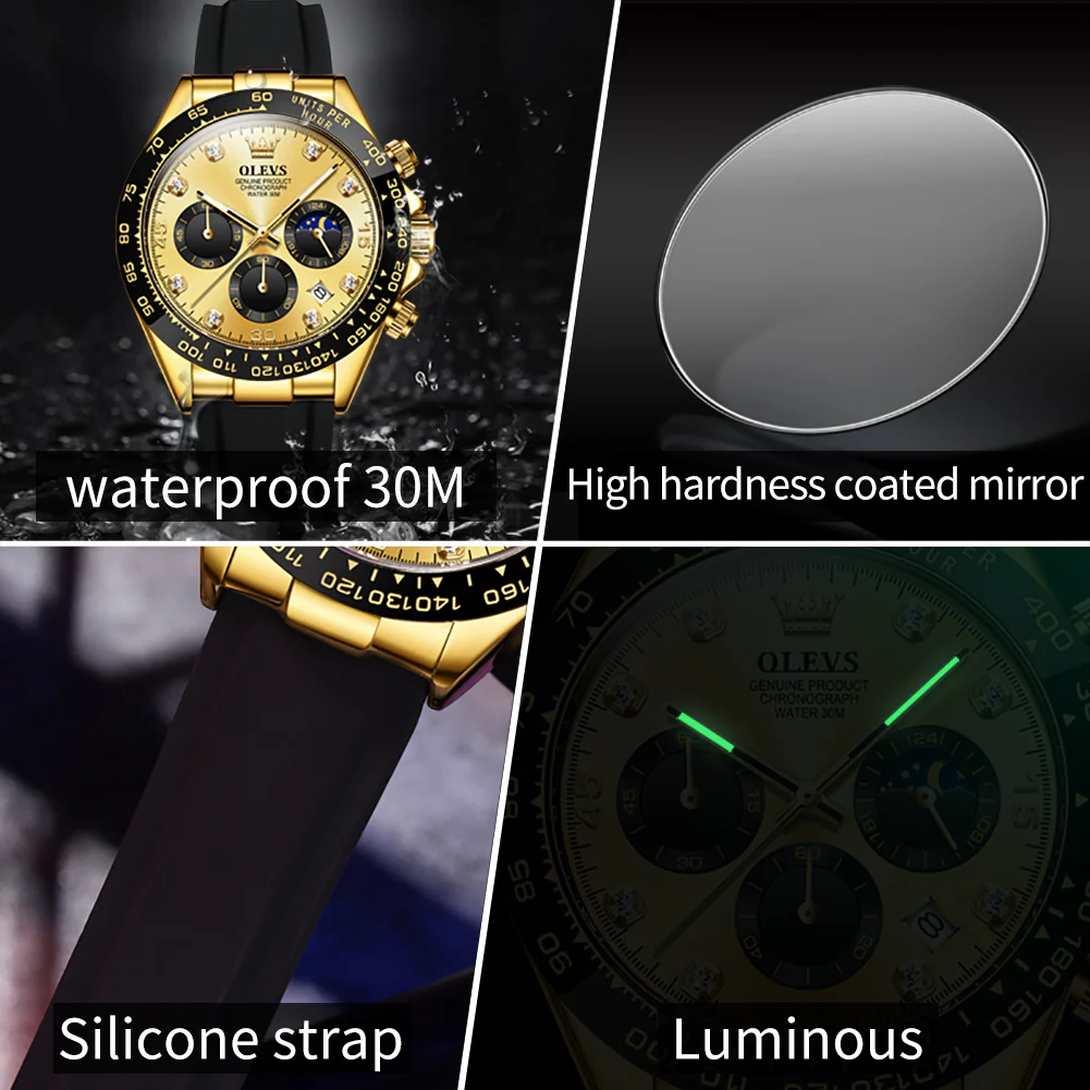 OLEVS 2875 Watches for Men Chronograph Multifunction Diamond Luminous Waterproof Silicone Wrist Watches - Image 35
