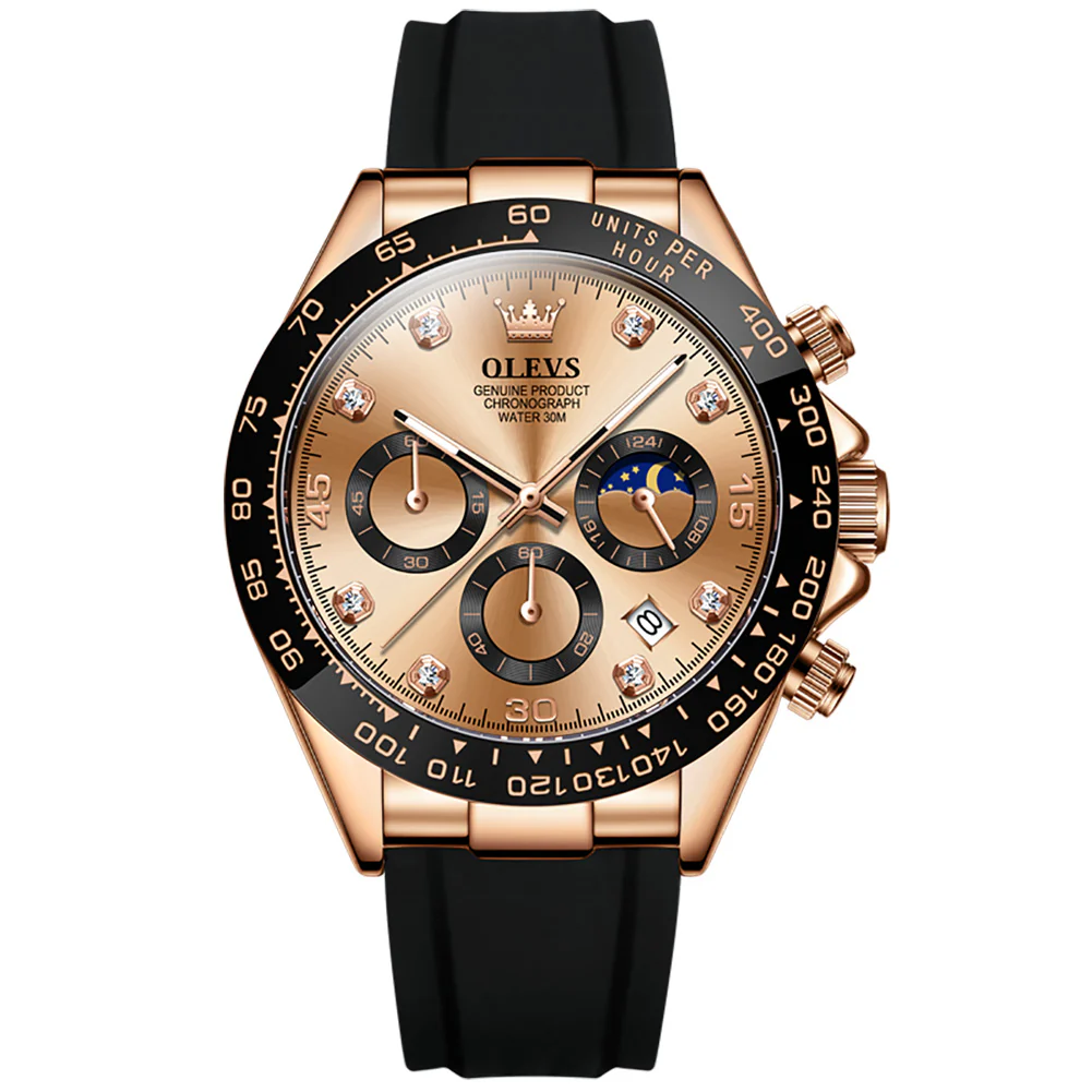 OLEVS 2875 Watches for Men Chronograph Multifunction Diamond Luminous Waterproof Silicone Wrist Watches - Image 37
