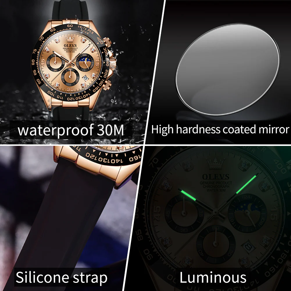 OLEVS 2875 Watches for Men Chronograph Multifunction Diamond Luminous Waterproof Silicone Wrist Watches - Image 41