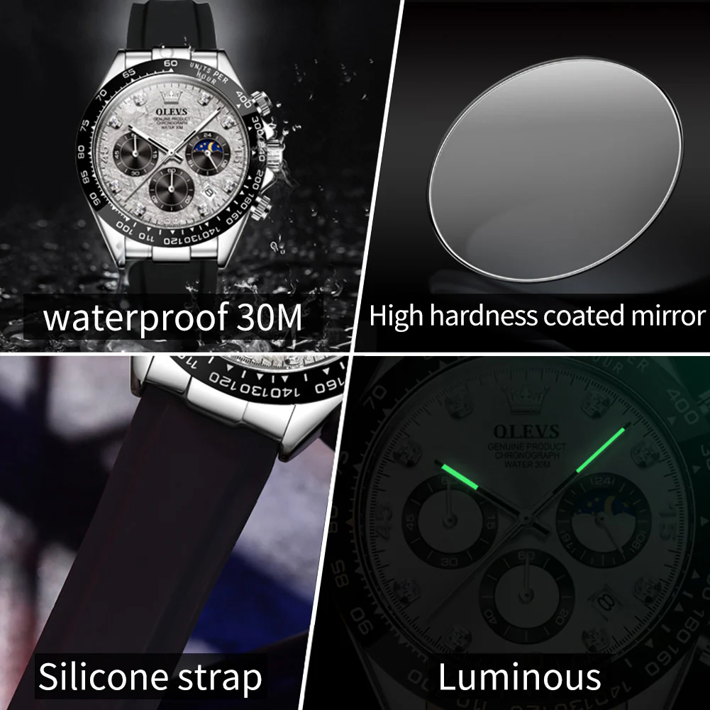 OLEVS 2875 Watches for Men Chronograph Multifunction Diamond Luminous Waterproof Silicone Wrist Watches - Image 49