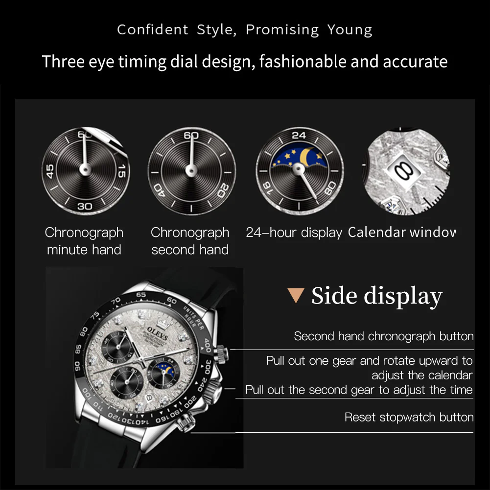 OLEVS 2875 Watches for Men Chronograph Multifunction Diamond Luminous Waterproof Silicone Wrist Watches - Image 50