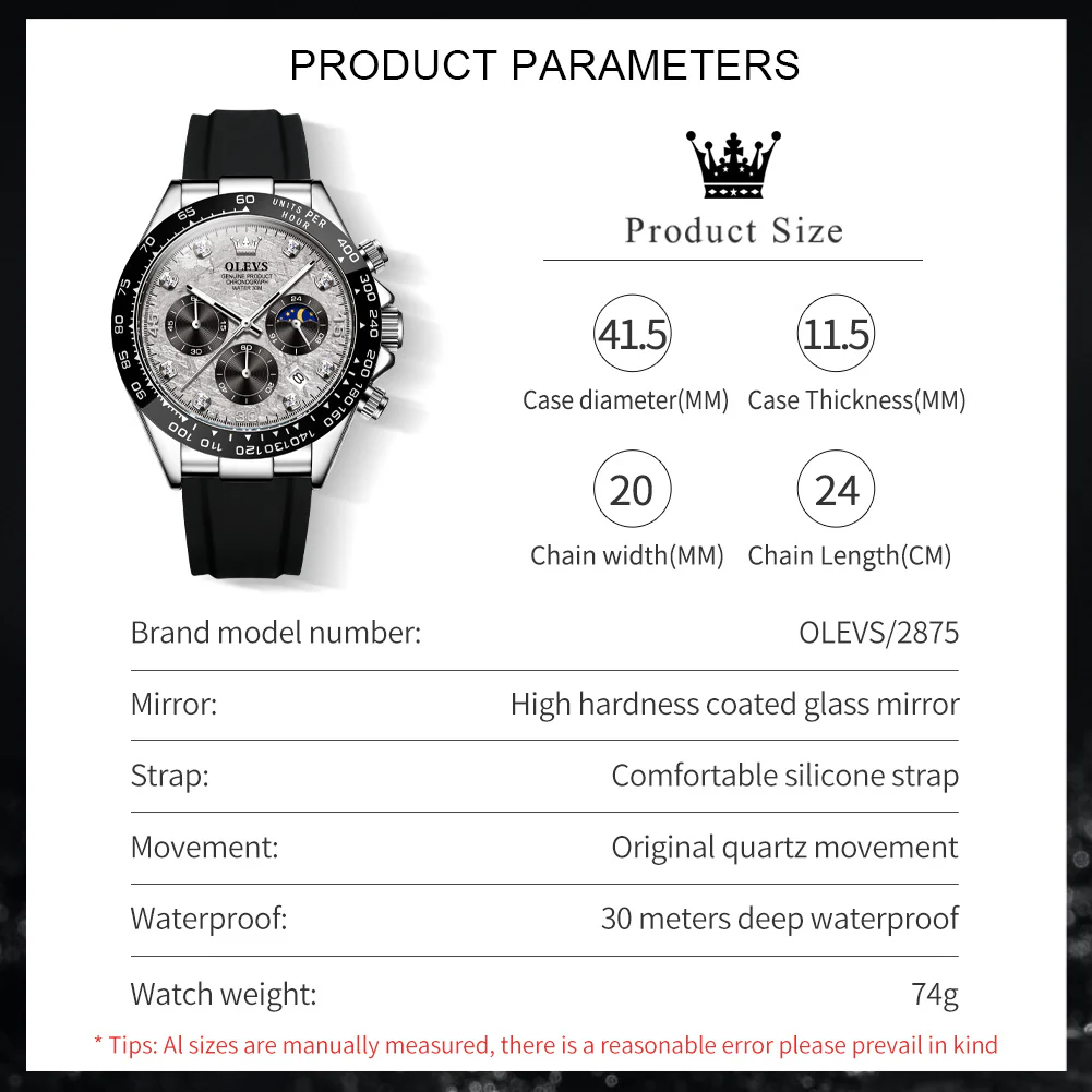 OLEVS 2875 Watches for Men Chronograph Multifunction Diamond Luminous Waterproof Silicone Wrist Watches - Image 51