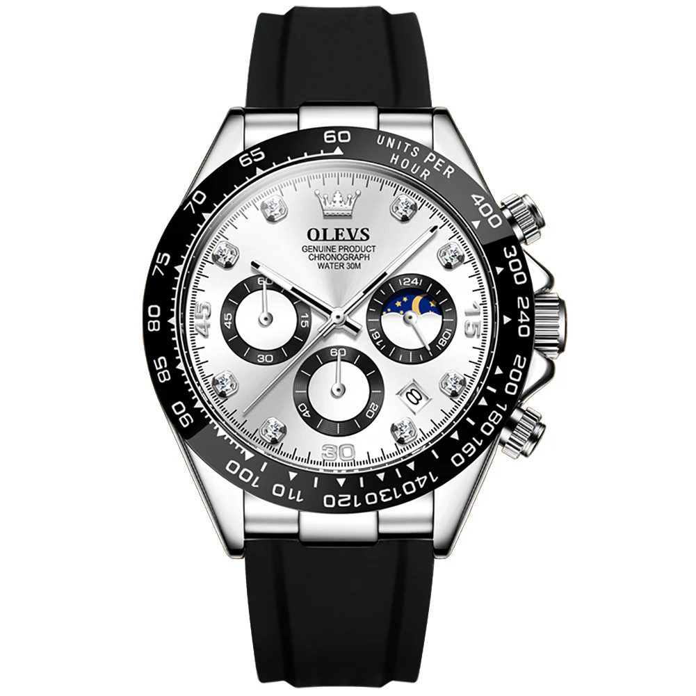 OLEVS 2875 Watches for Men Chronograph Multifunction Diamond Luminous Waterproof Silicone Wrist Watches - Image 7