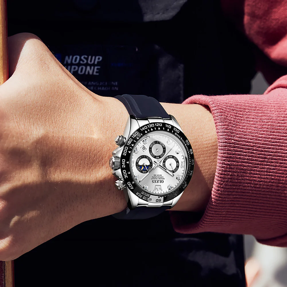 OLEVS 2875 Watches for Men Chronograph Multifunction Diamond Luminous Waterproof Silicone Wrist Watches - Image 8