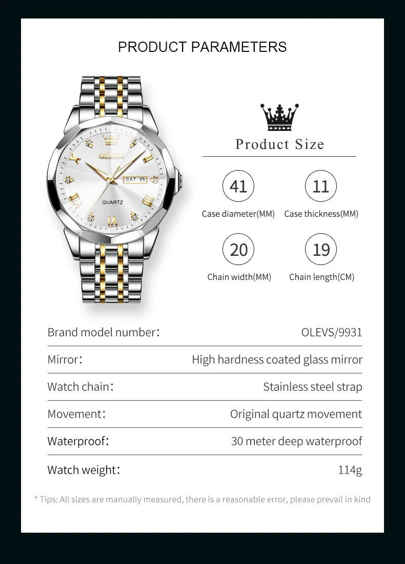 OLEVS 9931 Watches for Men Diamond Dress Luxury Casual Fashion Wrist Watch Waterproof Luminou - Image 20