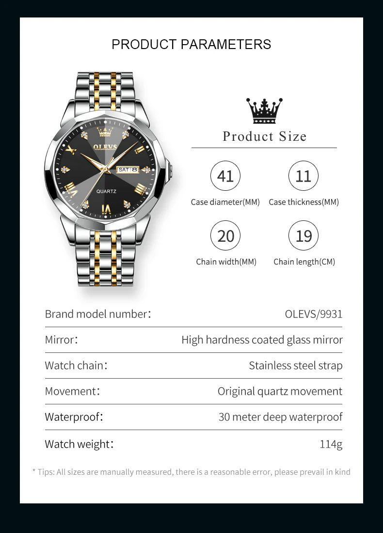 OLEVS 9931 Watches for Men Diamond Dress Luxury Casual Fashion Wrist Watch Waterproof Luminou - Image 27