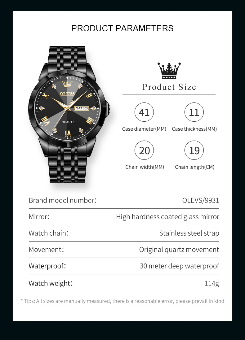 OLEVS 9931 Watches for Men Diamond Dress Luxury Casual Fashion Wrist Watch Waterproof Luminou - Image 34