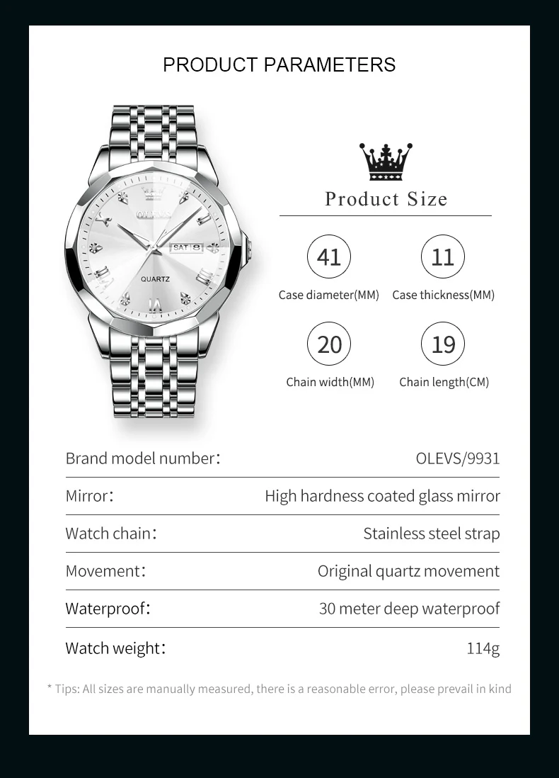 OLEVS 9931 Watches for Men Diamond Dress Luxury Casual Fashion Wrist Watch Waterproof Luminou - Image 41