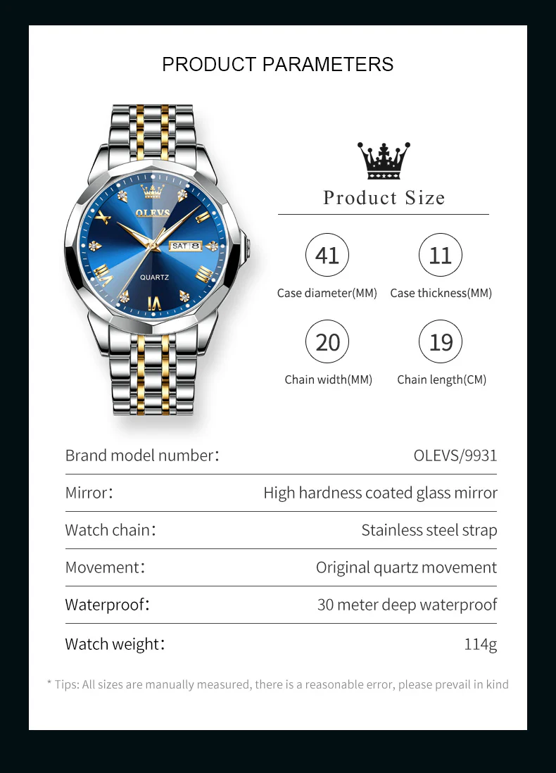 OLEVS 9931 Watches for Men Diamond Dress Luxury Casual Fashion Wrist Watch Waterproof Luminou - Image 6