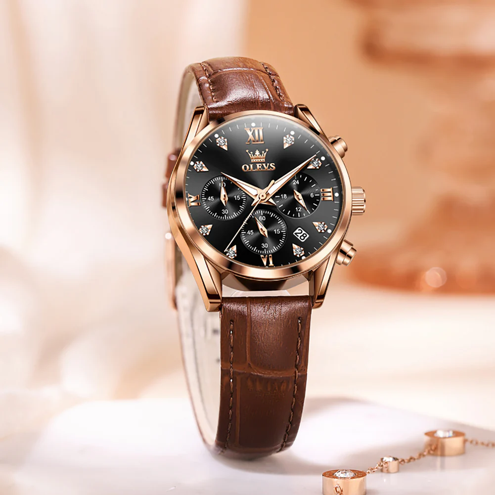 OLEVS 5523 Womens Watches Brown Rose Gold Chronograph Casual Dress Waterproof Ladies Wrist Watch - Image 12