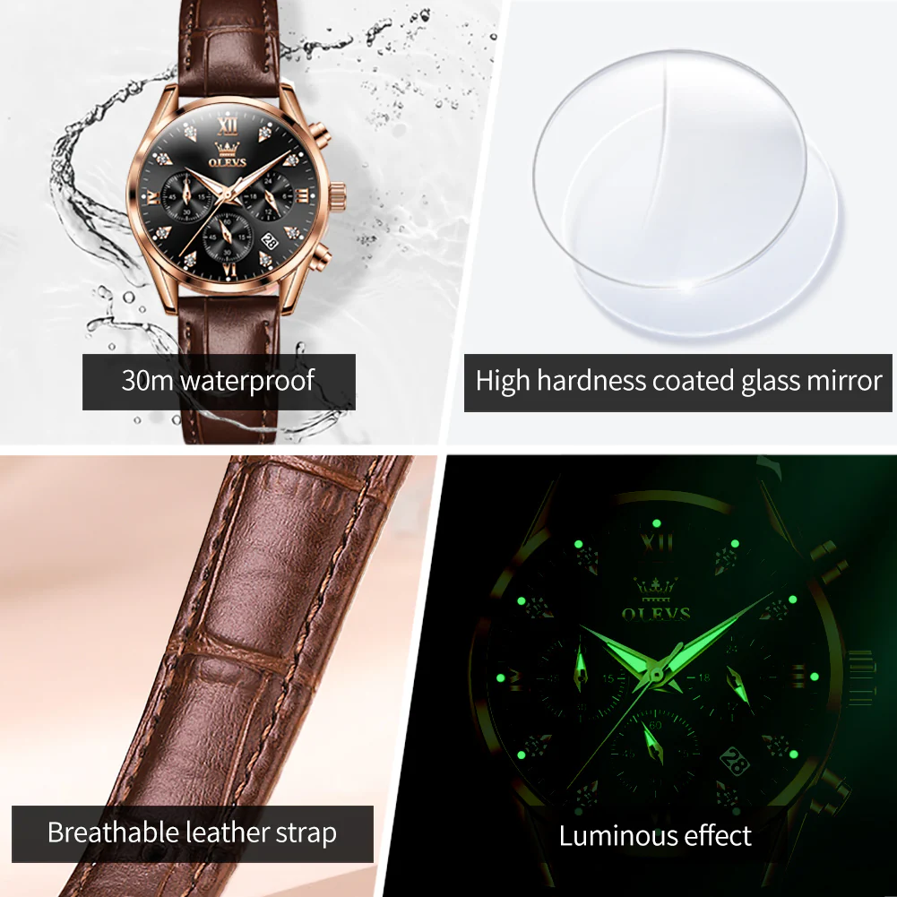 OLEVS 5523 Womens Watches Brown Rose Gold Chronograph Casual Dress Waterproof Ladies Wrist Watch - Image 13