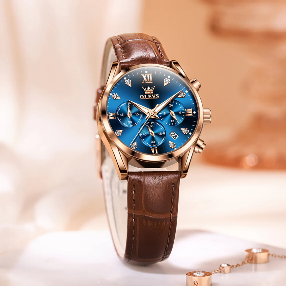 OLEVS 5523 Womens Watches Brown Rose Gold Chronograph Casual Dress Waterproof Ladies Wrist Watch - Image 20