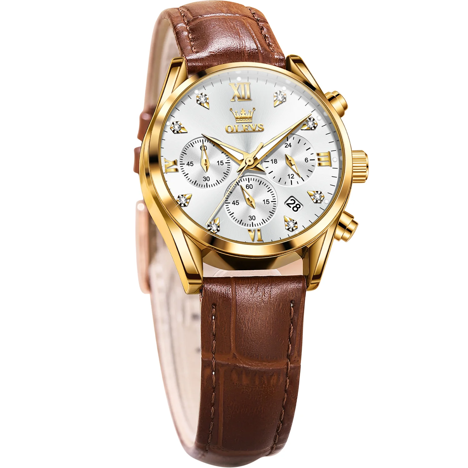 OLEVS 5523 Womens Watches Brown Rose Gold Chronograph Casual Dress Waterproof Ladies Wrist Watch - Image 25