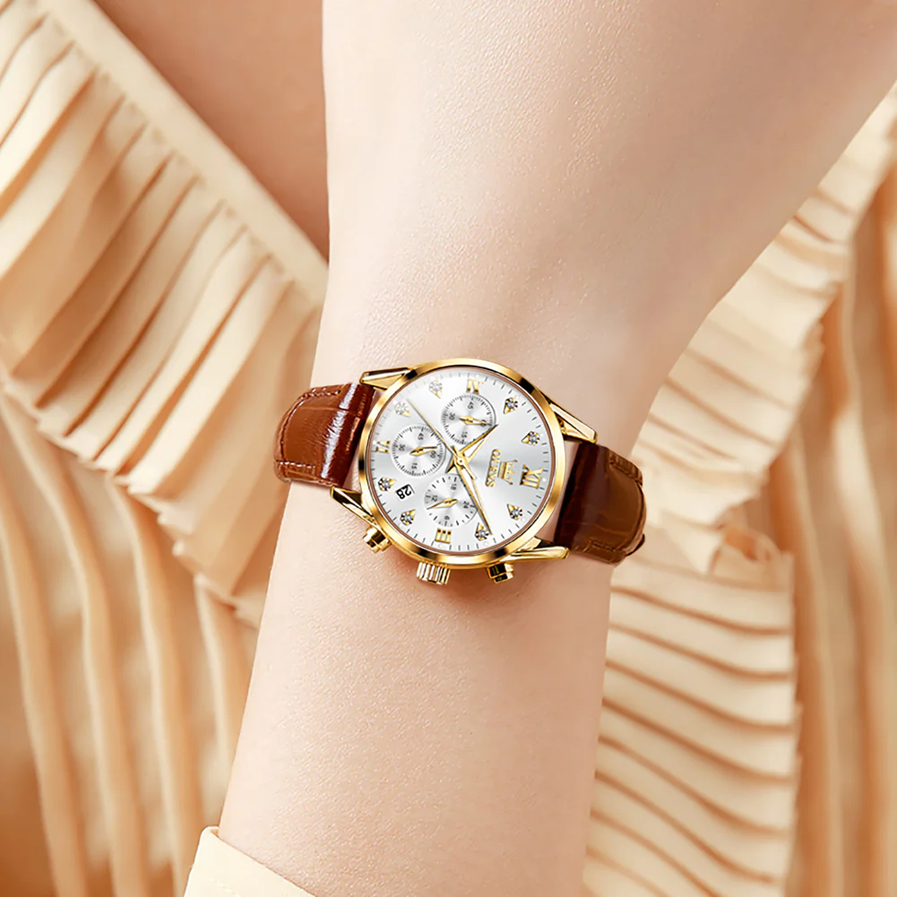 OLEVS 5523 Womens Watches Brown Rose Gold Chronograph Casual Dress Waterproof Ladies Wrist Watch - Image 27