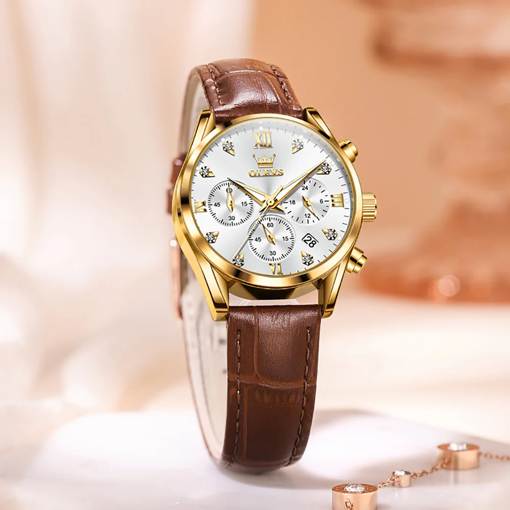 OLEVS 5523 Womens Watches Brown Rose Gold Chronograph Casual Dress Waterproof Ladies Wrist Watch - Image 28