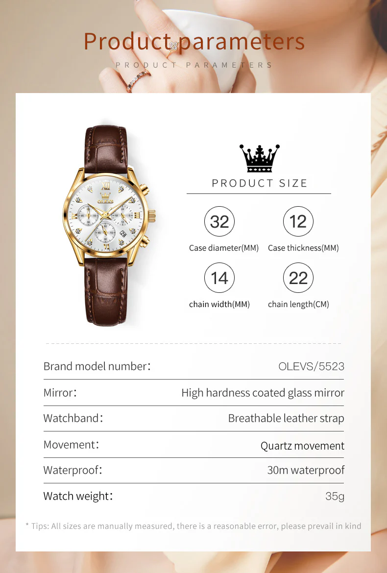 OLEVS 5523 Womens Watches Brown Rose Gold Chronograph Casual Dress Waterproof Ladies Wrist Watch - Image 31