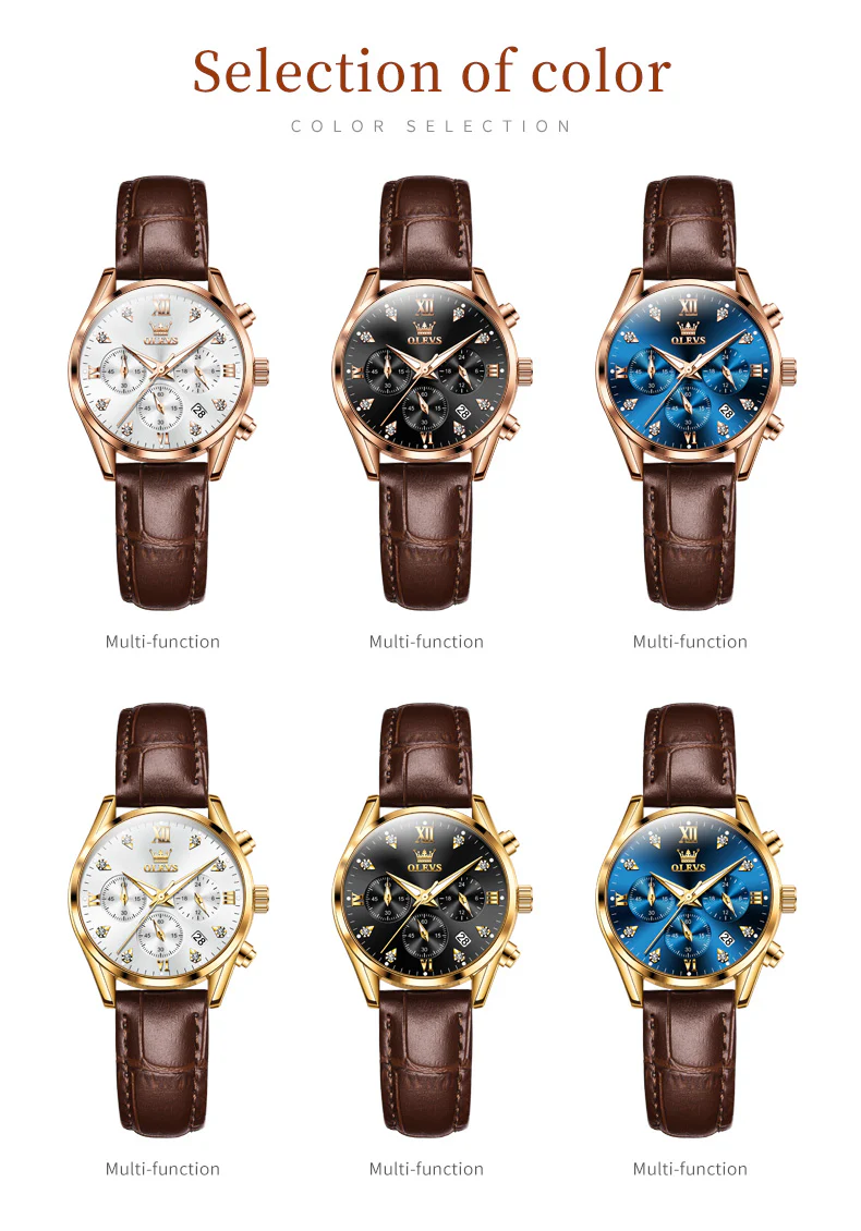 OLEVS 5523 Womens Watches Brown Rose Gold Chronograph Casual Dress Waterproof Ladies Wrist Watch - Image 32