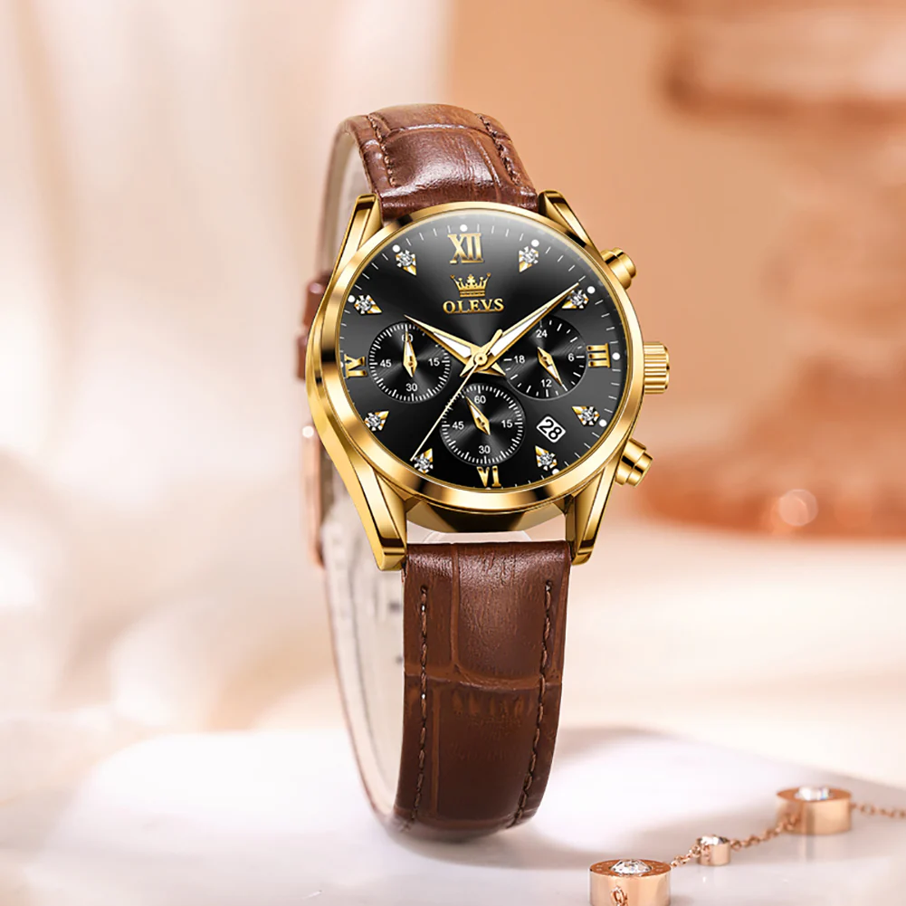 OLEVS 5523 Womens Watches Brown Rose Gold Chronograph Casual Dress Waterproof Ladies Wrist Watch - Image 36
