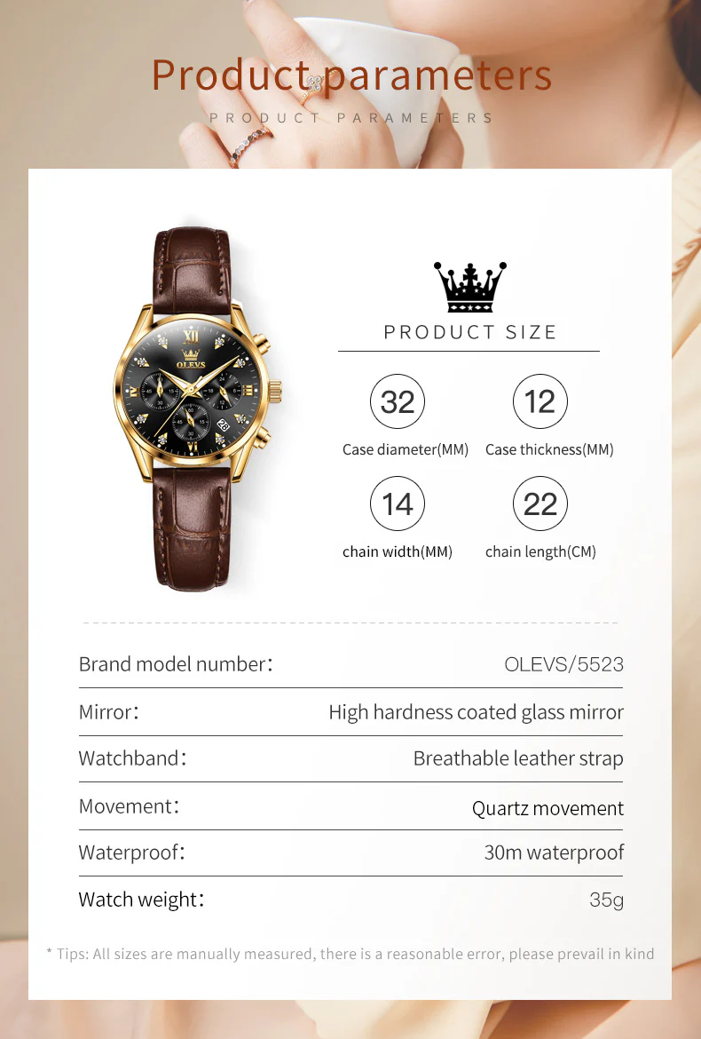 OLEVS 5523 Womens Watches Brown Rose Gold Chronograph Casual Dress Waterproof Ladies Wrist Watch - Image 39