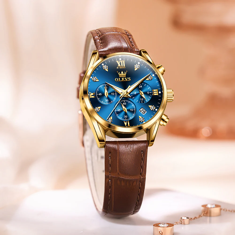 OLEVS 5523 Womens Watches Brown Rose Gold Chronograph Casual Dress Waterproof Ladies Wrist Watch - Image 45