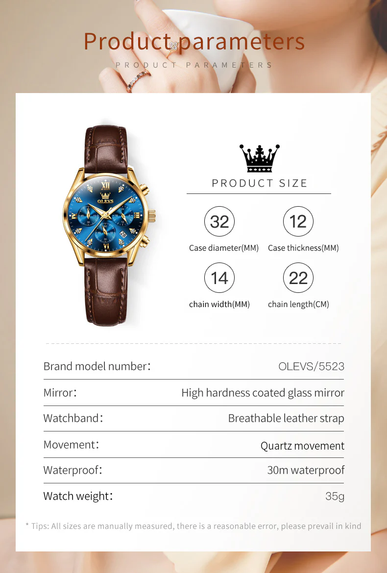 OLEVS 5523 Womens Watches Brown Rose Gold Chronograph Casual Dress Waterproof Ladies Wrist Watch - Image 47