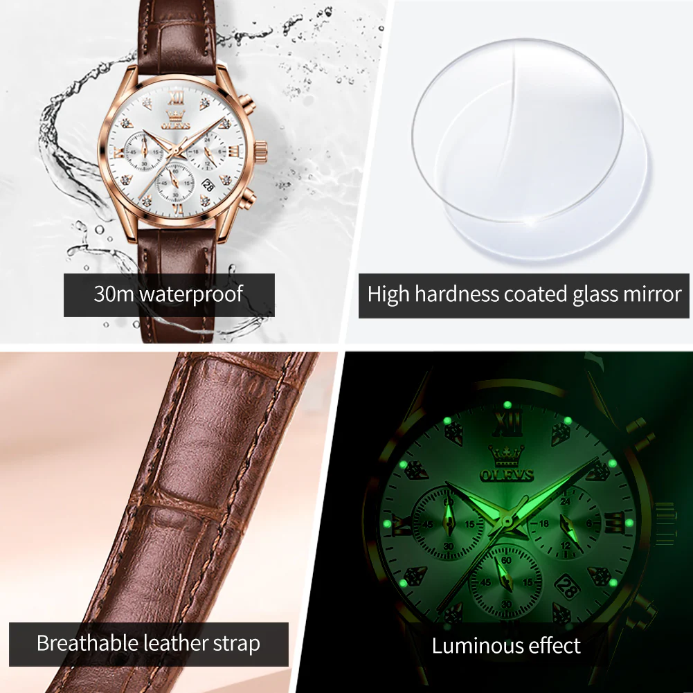 OLEVS 5523 Womens Watches Brown Rose Gold Chronograph Casual Dress Waterproof Ladies Wrist Watch - Image 5