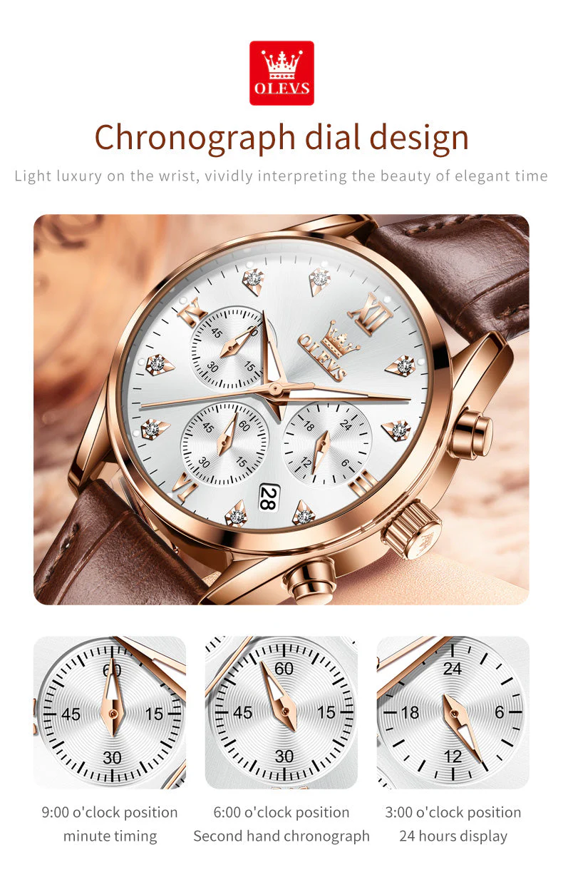 OLEVS 5523 Womens Watches Brown Rose Gold Chronograph Casual Dress Waterproof Ladies Wrist Watch - Image 6