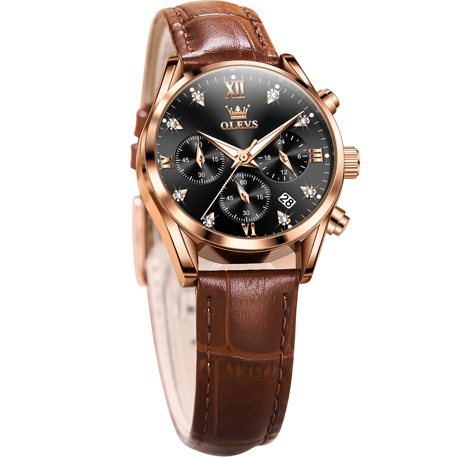 OLEVS 5523 Womens Watches Brown Rose Gold Chronograph Casual Dress Waterproof Ladies Wrist Watch - Image 9