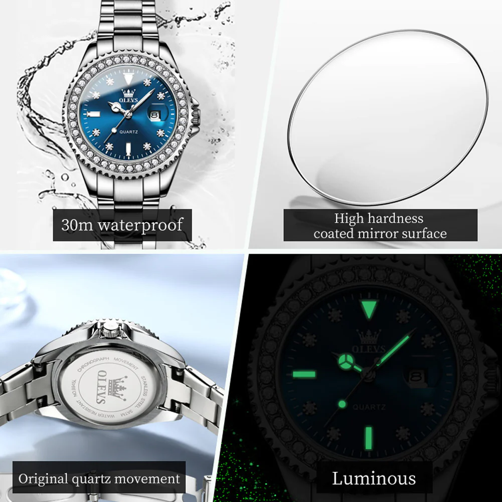 OLEVS 9945 Womens Watches Diamond Luxury Dress Gold Wrist Watch Waterproof Luminous - Image 12