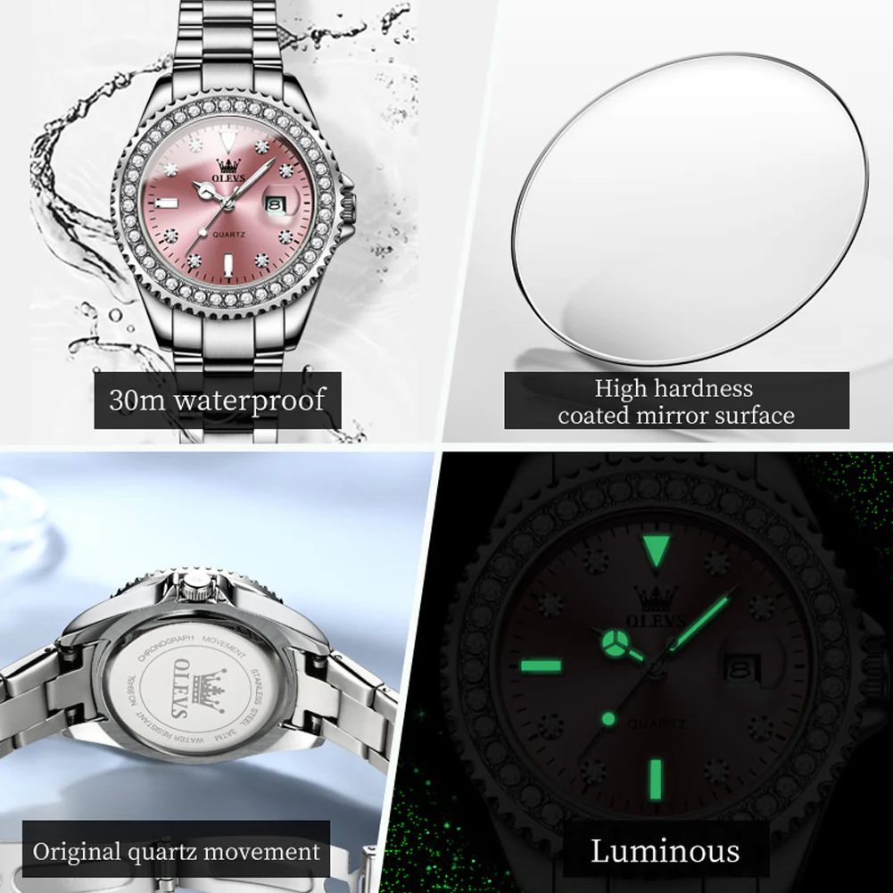 OLEVS 9945 Womens Watches Diamond Luxury Dress Gold Wrist Watch Waterproof Luminous - Image 33