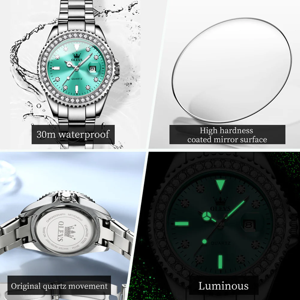 OLEVS 9945 Womens Watches Diamond Luxury Dress Gold Wrist Watch Waterproof Luminous - Image 40